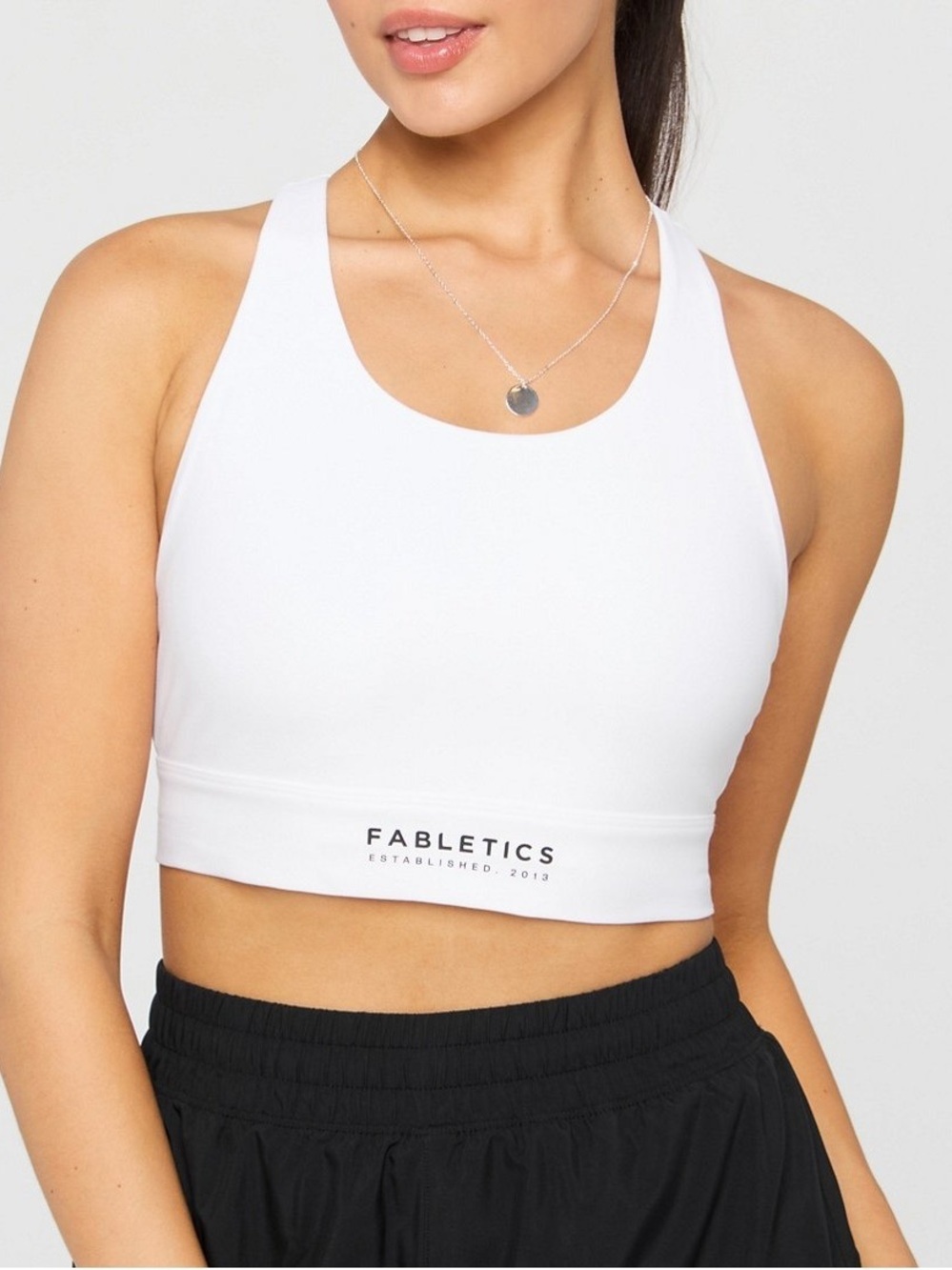 Fabletics White High-Neck Crop Sports Bra No Bounce